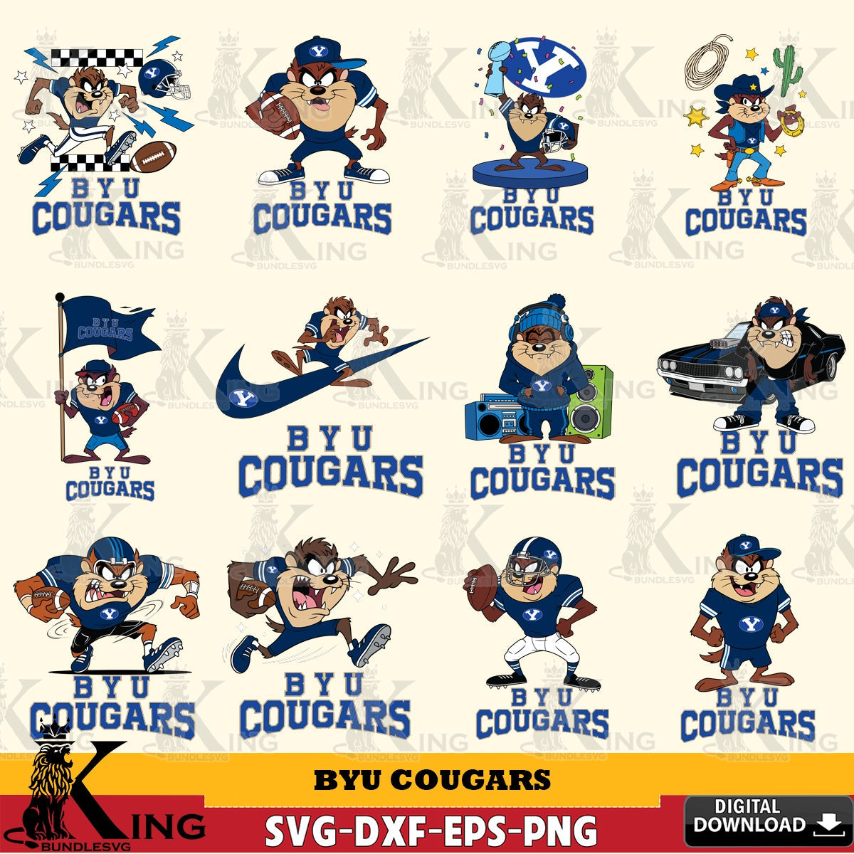 BYU Cougars Taz Football NCAA Bundle SVG file, Cut file , Digital Download , Instant Download, Taz svg, NCAA svg