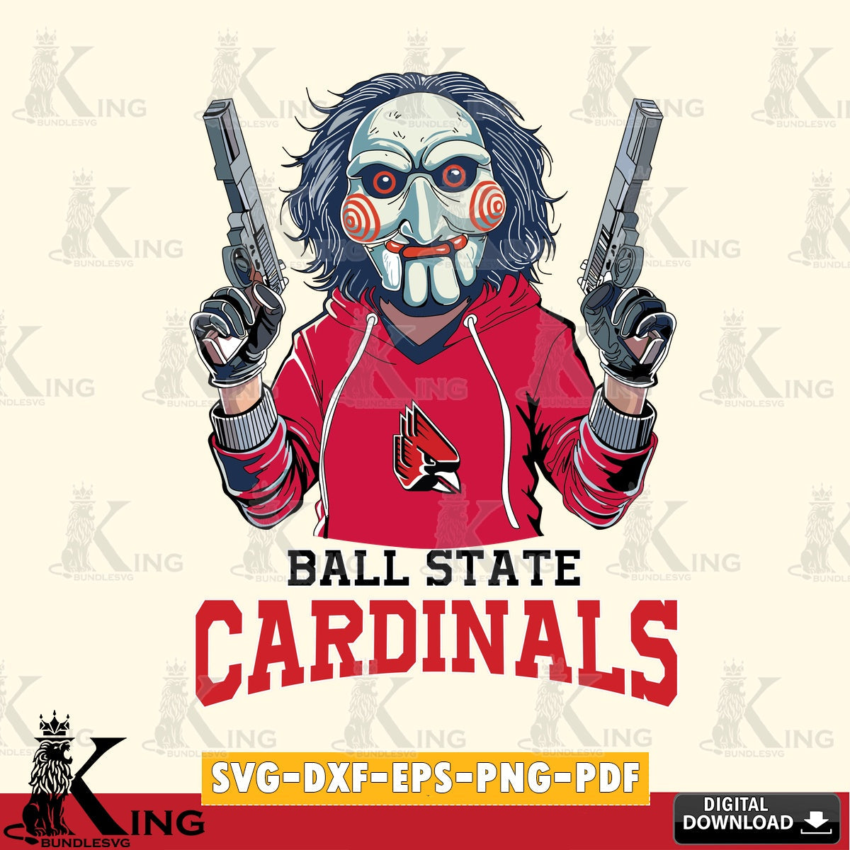 Vector design showing Ball State Cardinals Jigsaw Billy Football, NCAA File cut, vector illustration for POD merchandise and