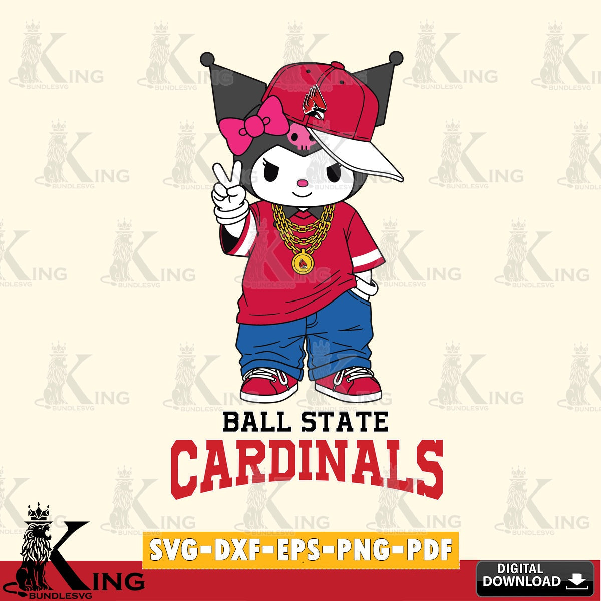 Ball State Cardinals Kuromi Streetwear Style SVG file, Cricut, Cut file , Digital Download , Instant Download, Sanrio svg, Clipart