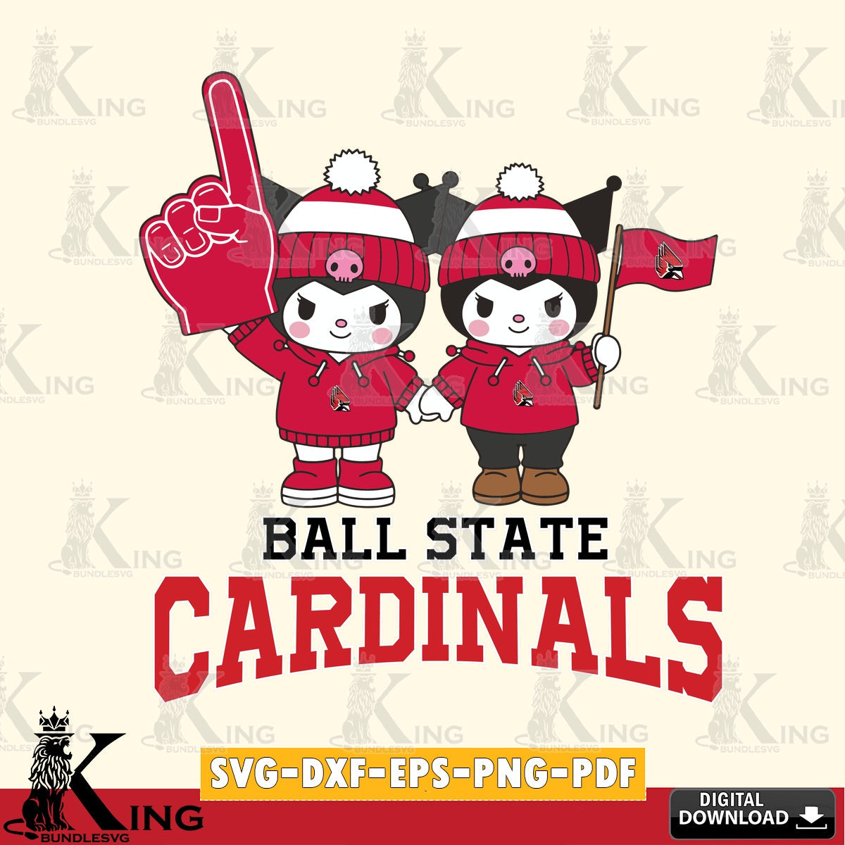 Ball State Cardinals Kuromi rugby Fan SVG file, Cricut, Cut file , Digital Download , Instant Download, Sanrio svg, Clipart