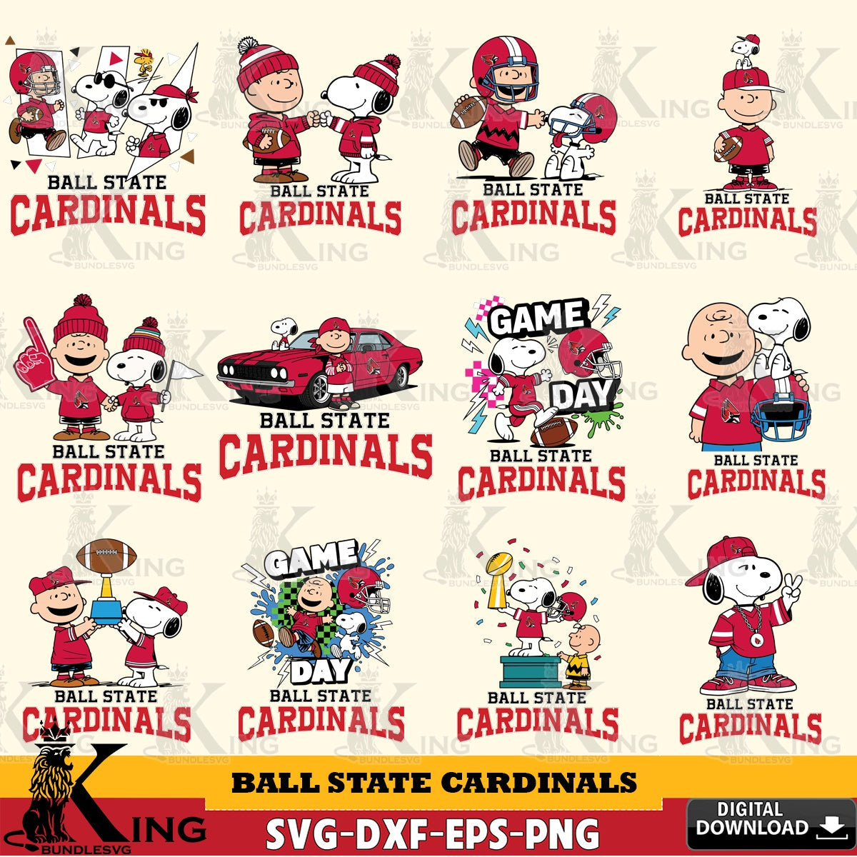 Ball State Cardinals Peanuts Football NCAA Bundle SVG, Cricut, Cut file , Digital Download , Instant Download, Peanuts svg, NCAA svg, Football svg, Sport svg