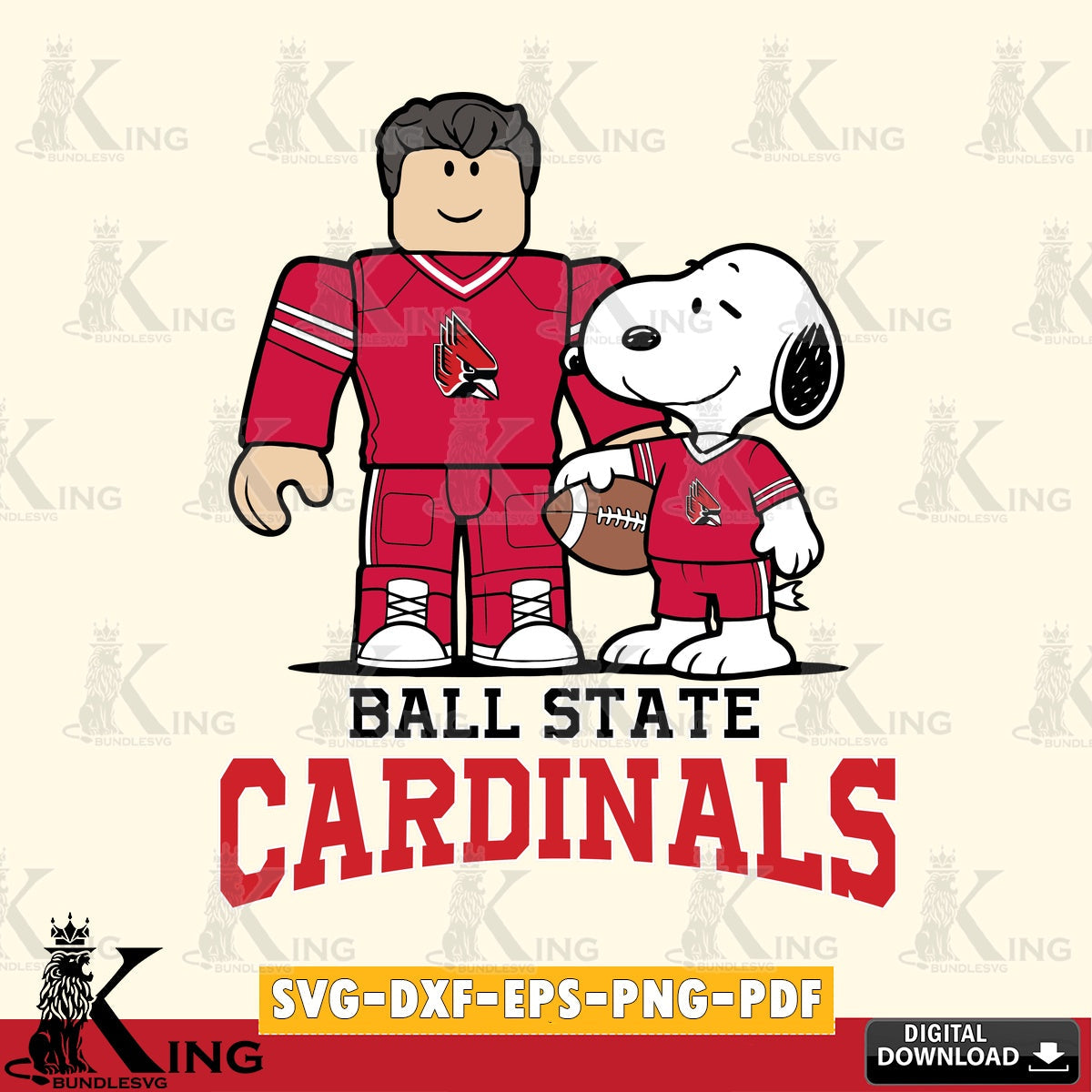 Ball State Cardinals Roblox & Snoopy Football SVG file , NCAA Cricut, File cut , Digital Download , PDF File