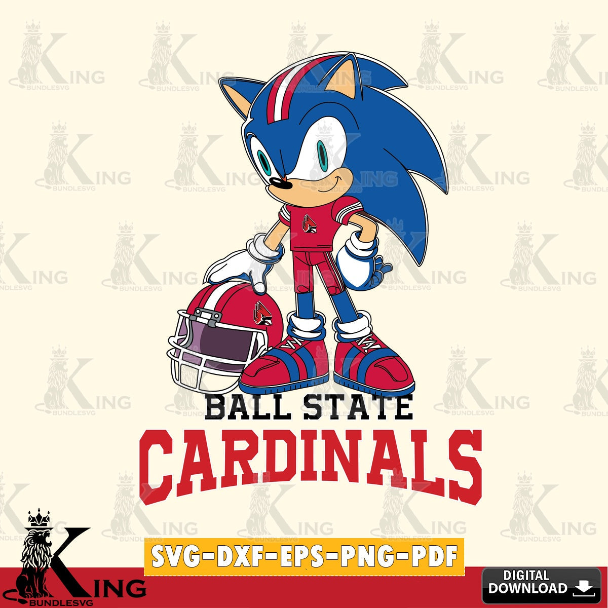 Detailed illustration of Ball State Cardinals Sonic Player Football crafting file for iron-on transfer and vinyl decals