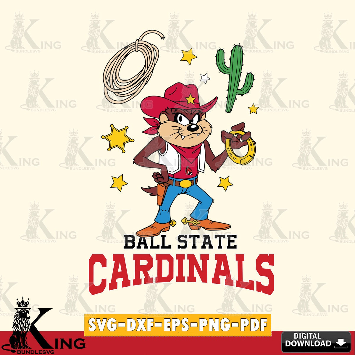 Ball State Cardinals Taz Cowboy Western SVG file, Cut file , Digital Download , Instant Download, Taz svg, NCAA svg
