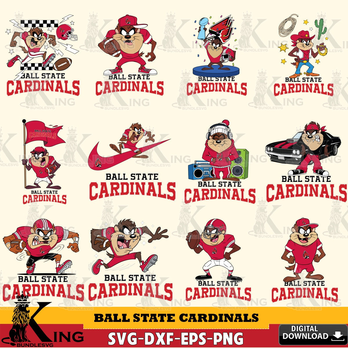 Ball State Cardinals Taz Football NCAA Bundle SVG file, Cut file , Digital Download , Instant Download, Taz svg, NCAA svg