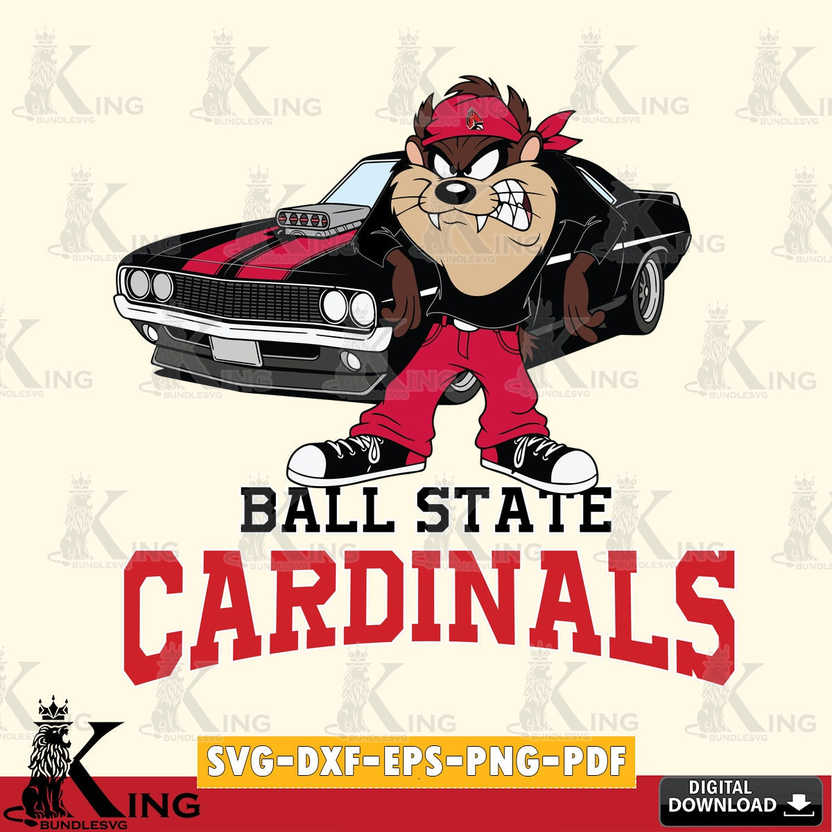 Ball State Cardinals Taz Racing Car SVG file, Cut file , Digital Download , Instant Download, Taz svg, NCAA svg