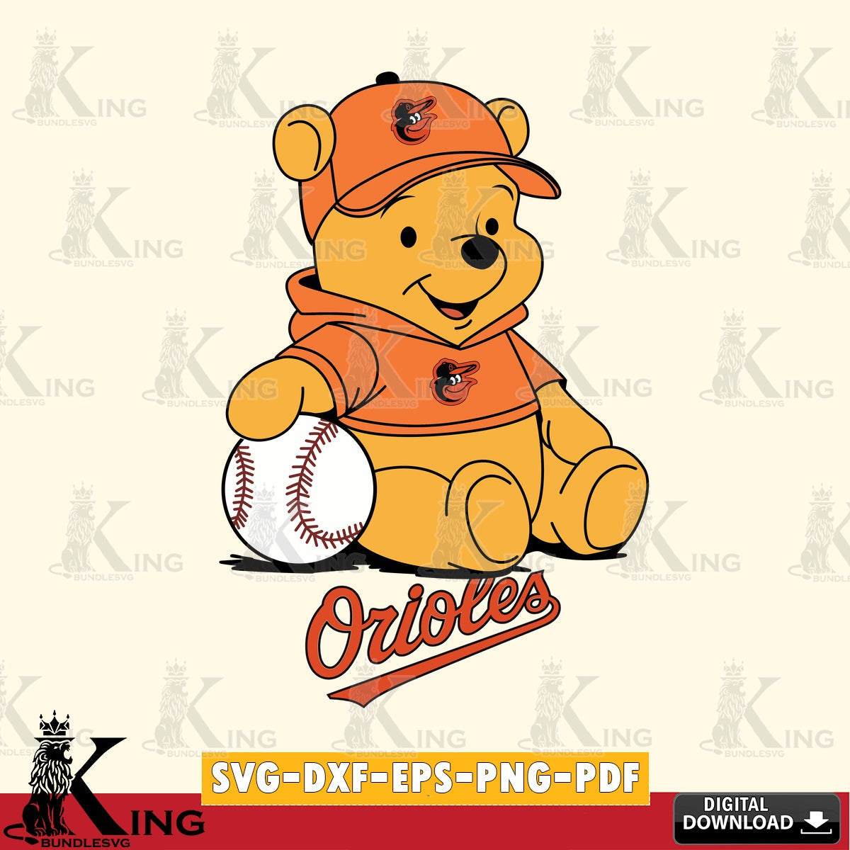 Vector design showing Baltimore Orioles baseball star Teddy vector art for engraving, cutting, and printing