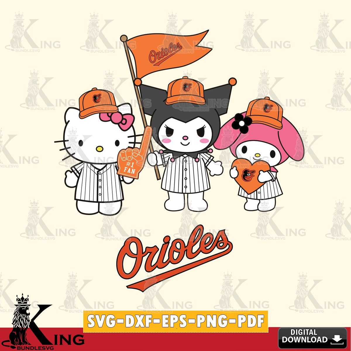Vector design showing Baltimore Orioles Kawaii friends Baseball, SVG cut file for personalized gifts and laser projects