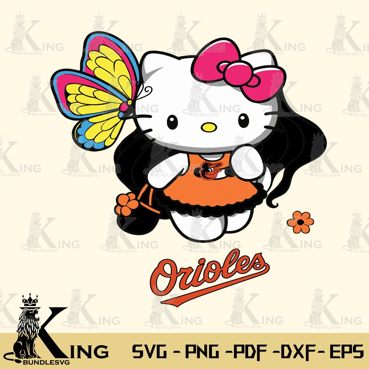 Baltimore Orioles Kitty Wings & Flowers Svg Eps Dxf Png File, Digital Download