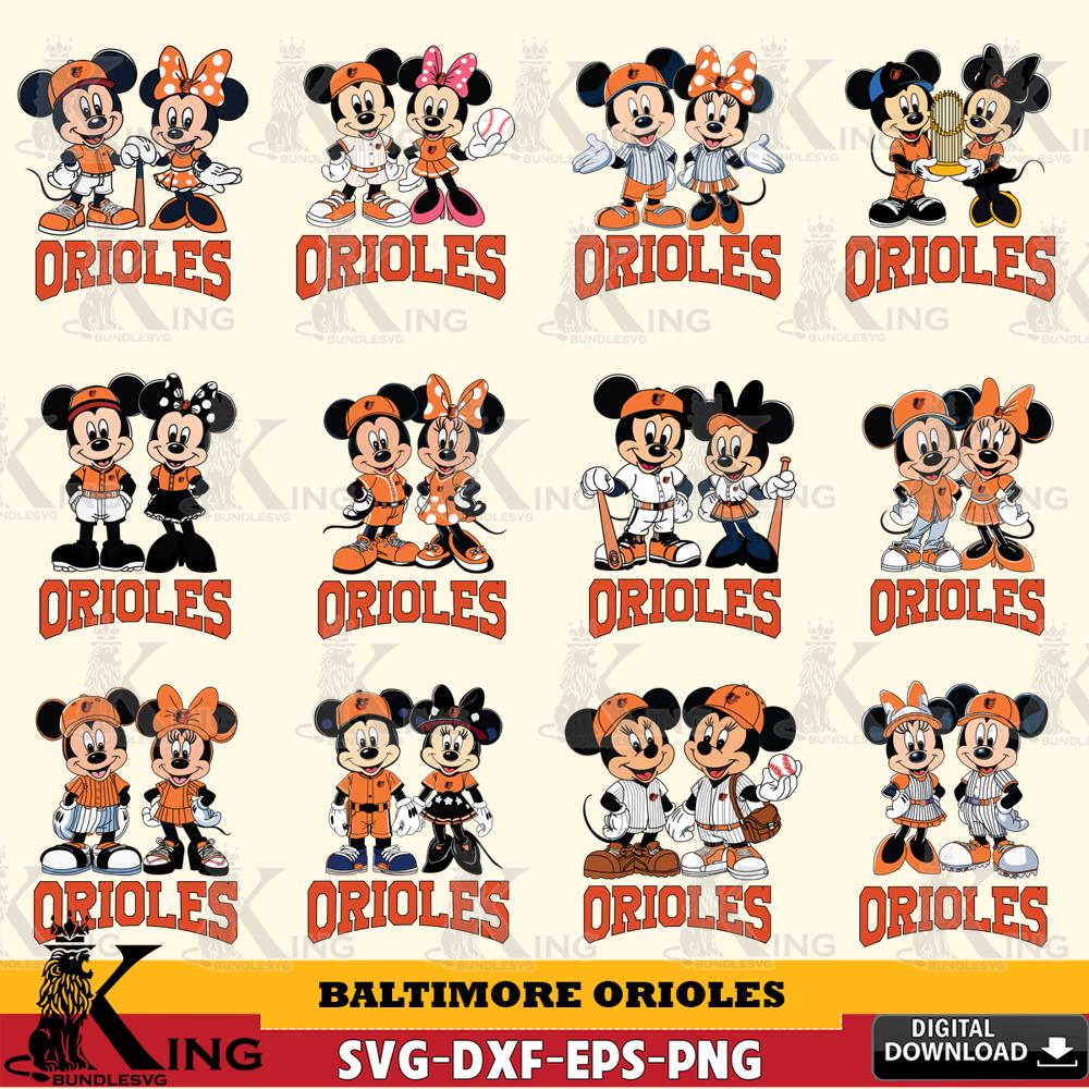 Baltimore Orioles Mickey Minnie MLB Bundle SVG DXF EPS PNG PDF, MLB for Cricut, Silhouette, Digital Download , file cut