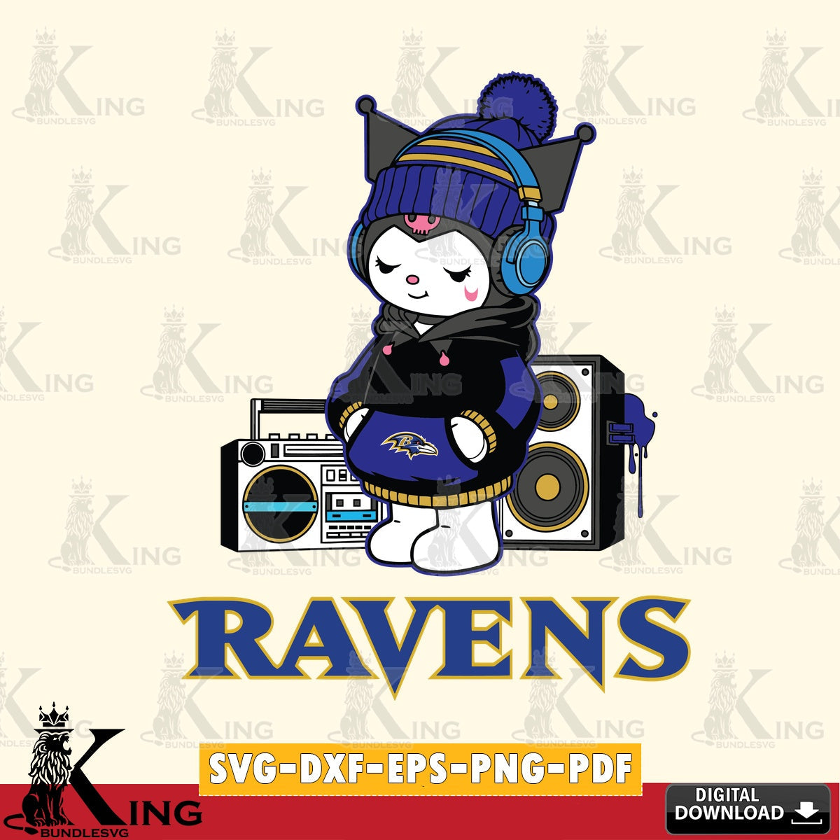 Baltimore Ravens Kuromi Football Music SVG file, Cricut, Cut file , Digital Download , Instant Download, Sanrio svg, Clipart