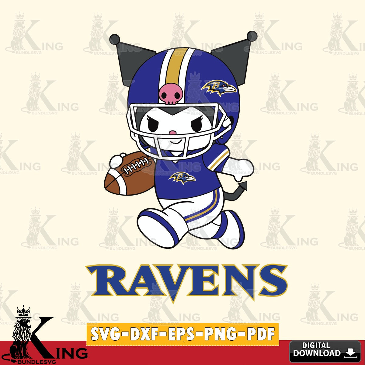 Baltimore Ravens Kuromi Football Run SVG file, Cricut, Cut file , Digital Download , Instant Download, Sanrio svg, Clipart