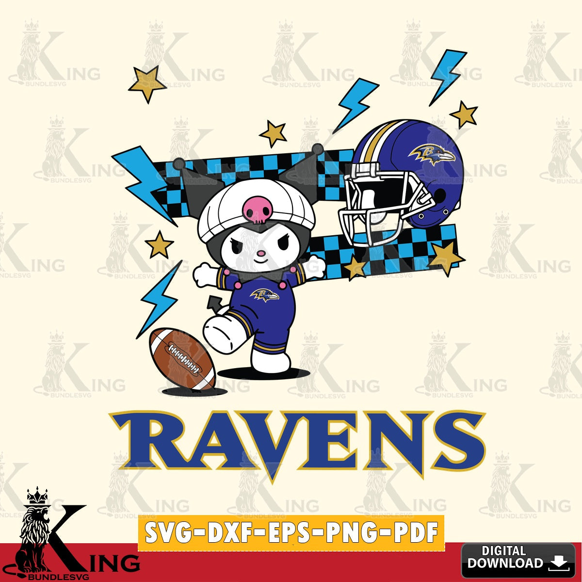 Baltimore Ravens Kuromi Game Day SVG file, Cricut, Cut file , Digital Download , Instant Download, Sanrio svg, Clipart