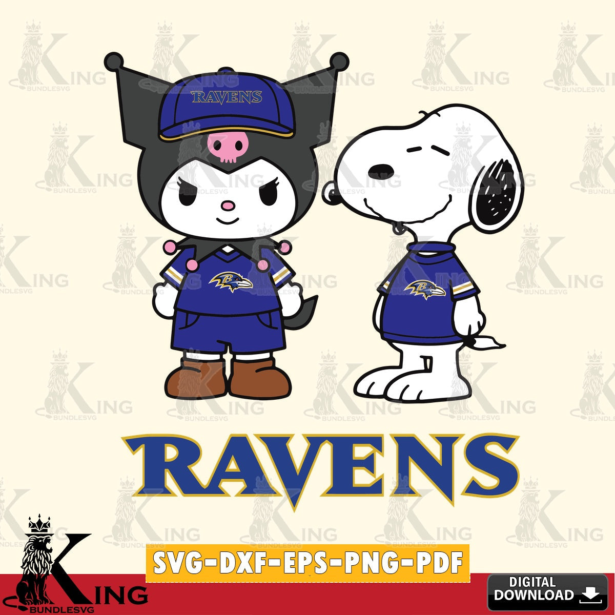 Baltimore Ravens Kuromi Snoopy Football SVG file, Cricut, Cut file , Digital Download , Instant Download, Sanrio svg, Clipart