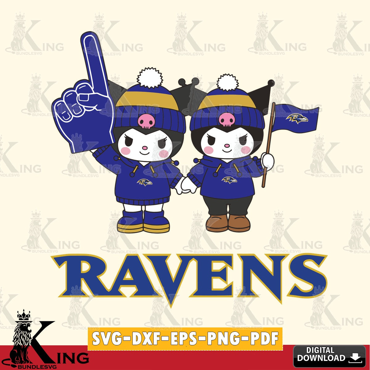 Baltimore Ravens Kuromi rugby Fan SVG file, Cricut, Cut file , Digital Download , Instant Download, Sanrio svg, Clipart