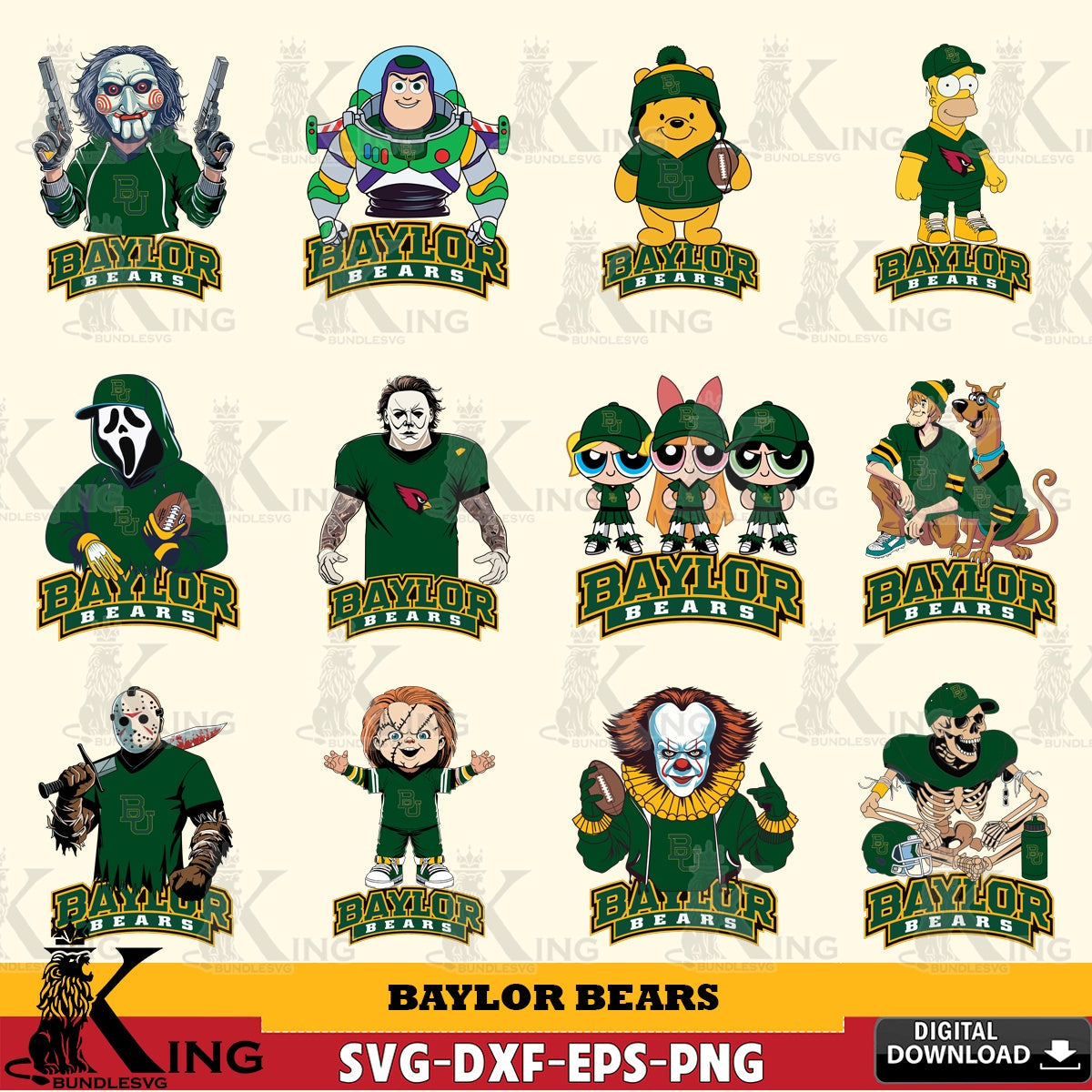 Complete bundle for Baylor Bears Cartoon Football NCAA, SVG cut file for personalized gifts and laser projects