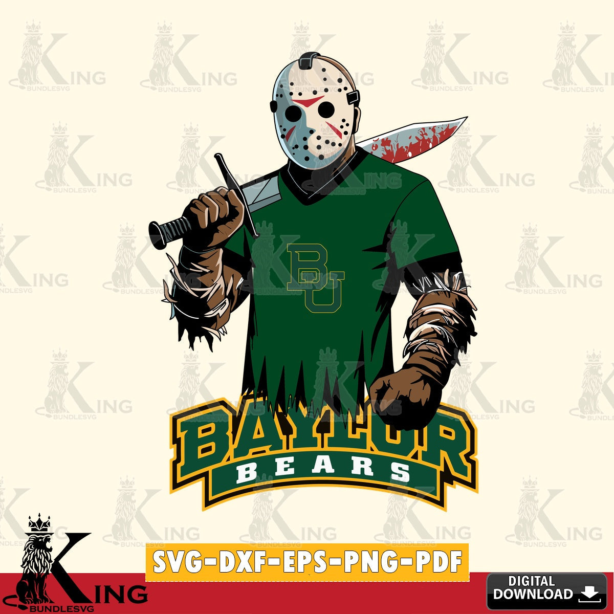 Hand-drawn style art of Baylor Bears Jason Voorhees Football, a high-quality vector for DIY scrapbooking and home decor