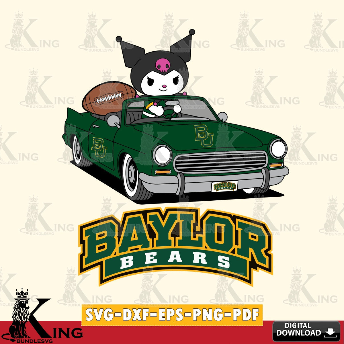 Baylor Bears Kuromi Car Football Game SVG file, Cricut, Cut file , Digital Download , Instant Download, Sanrio svg, Clipart