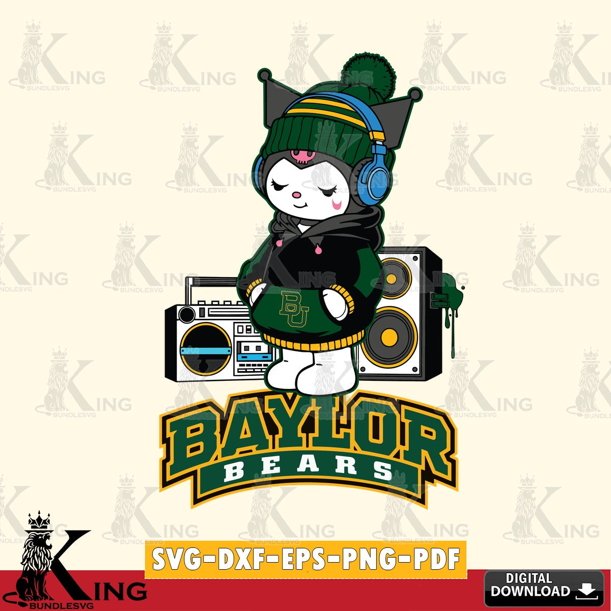 Baylor Bears Kuromi Football Music SVG file, Cricut, Cut file , Digital Download , Instant Download, Sanrio svg, Clipart
