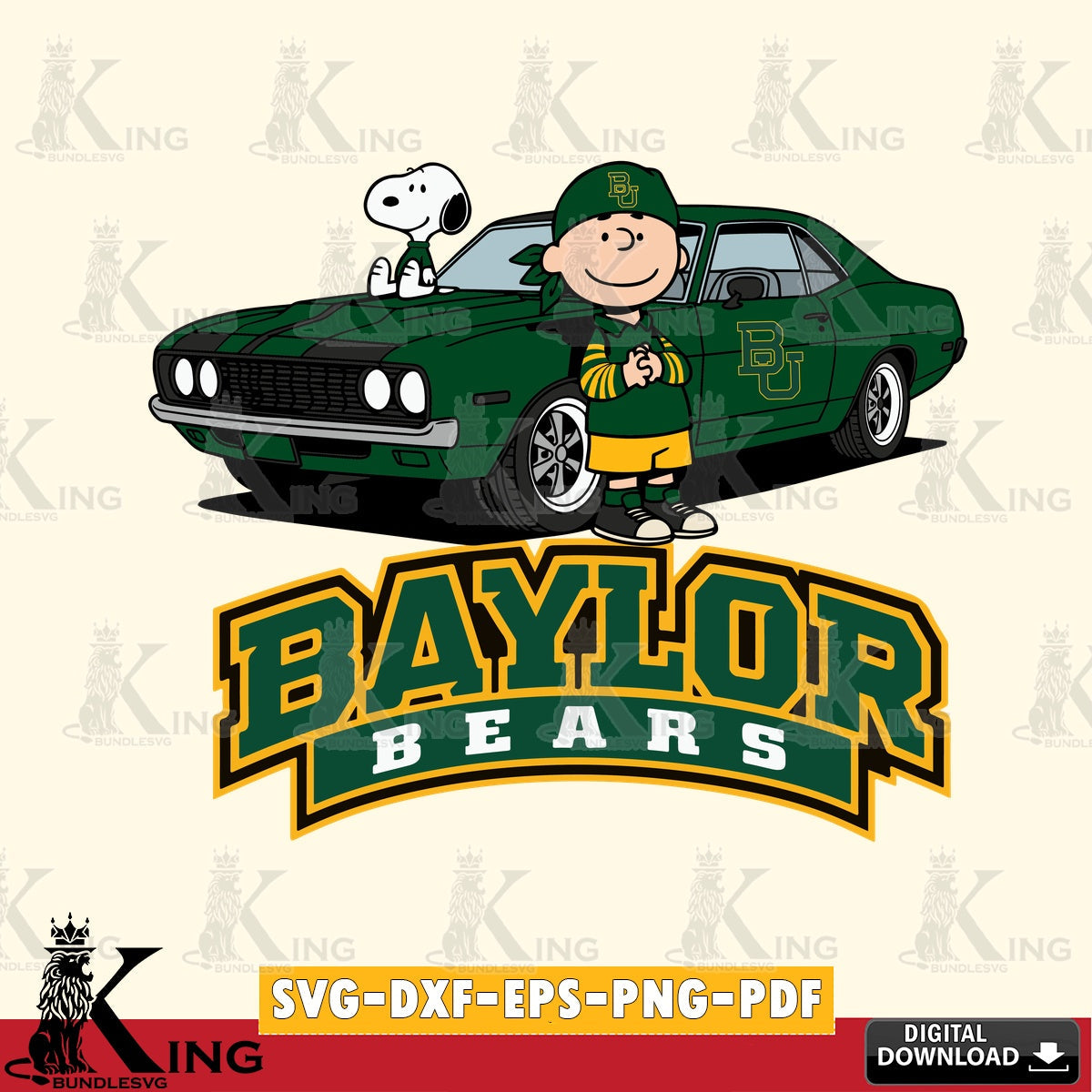 Baylor Bears Peanuts Muscle Car SVG, Cricut, Cut file , Digital Download , Instant Download, Peanuts svg, NCAA svg, Football svg, Sport svg