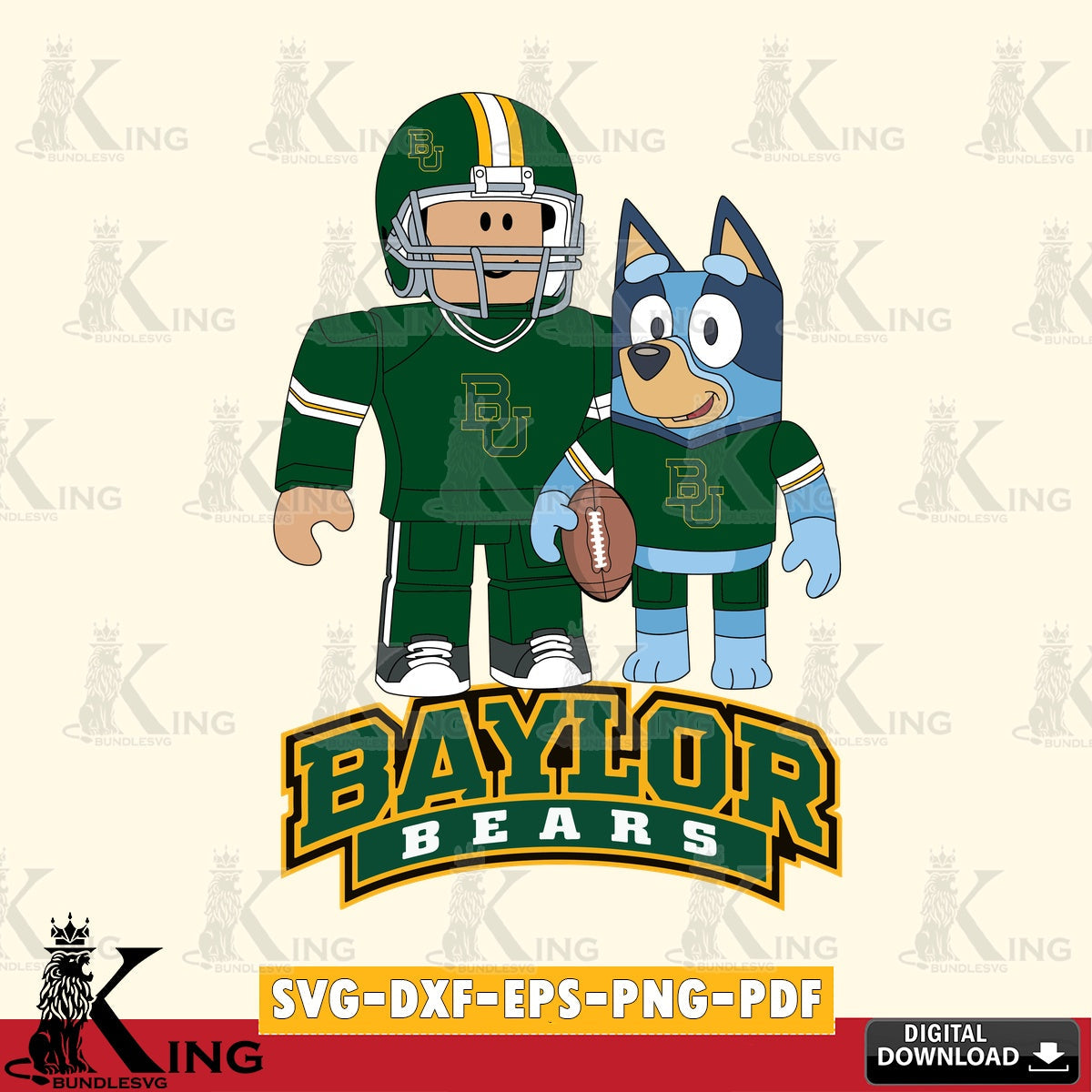Baylor Bears Roblox & Bluey Football SVG file , NCAA Cricut, File cut , Digital Download , PDF File