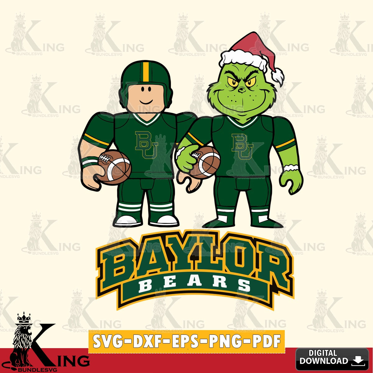 Baylor Bears Roblox & Grinch Football SVG file , NCAA Cricut, File cut , Digital Download , PDF File