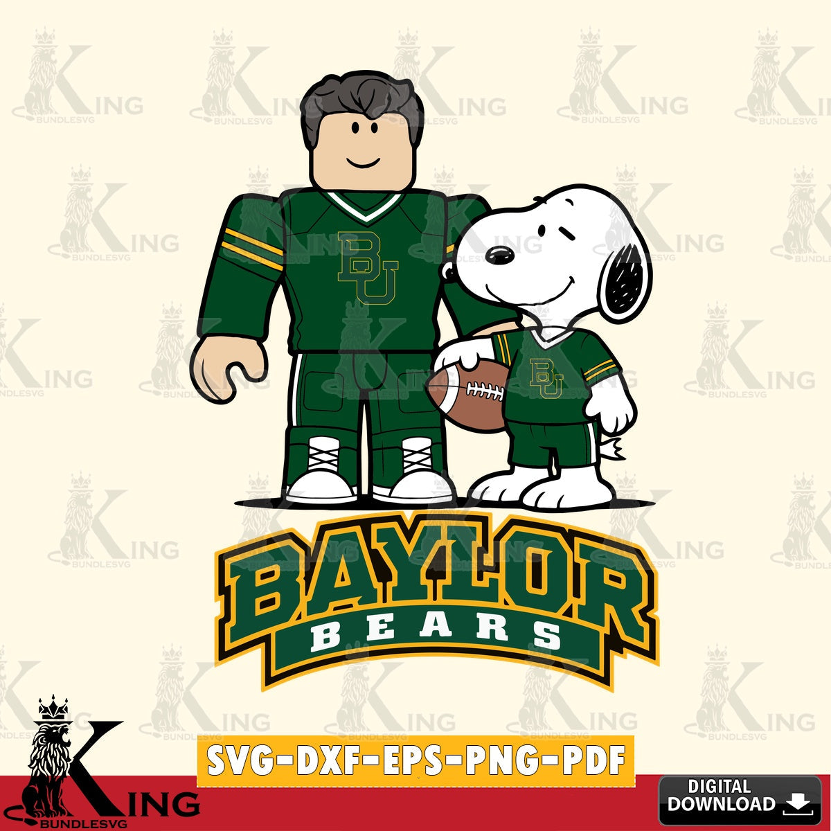 Baylor Bears Roblox & Snoopy Football SVG file , NCAA Cricut, File cut , Digital Download , PDF File
