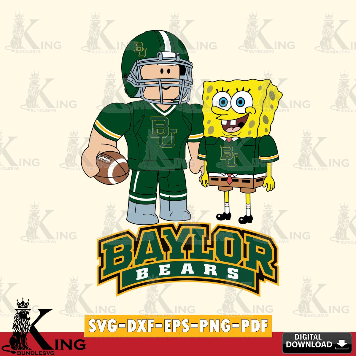 Baylor Bears Roblox & Spongebob Football SVG file , NCAA Cricut, File cut , Digital Download , PDF File