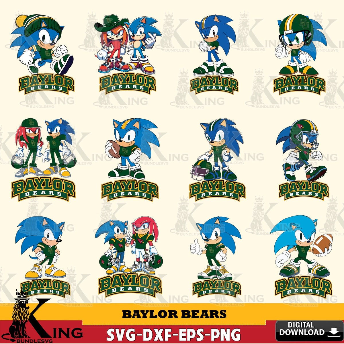 Variety pack of Baylor Bears Sonic & Knuckles NCAA Football Bundle high-quality vector for DIY scrapbooking and home decor