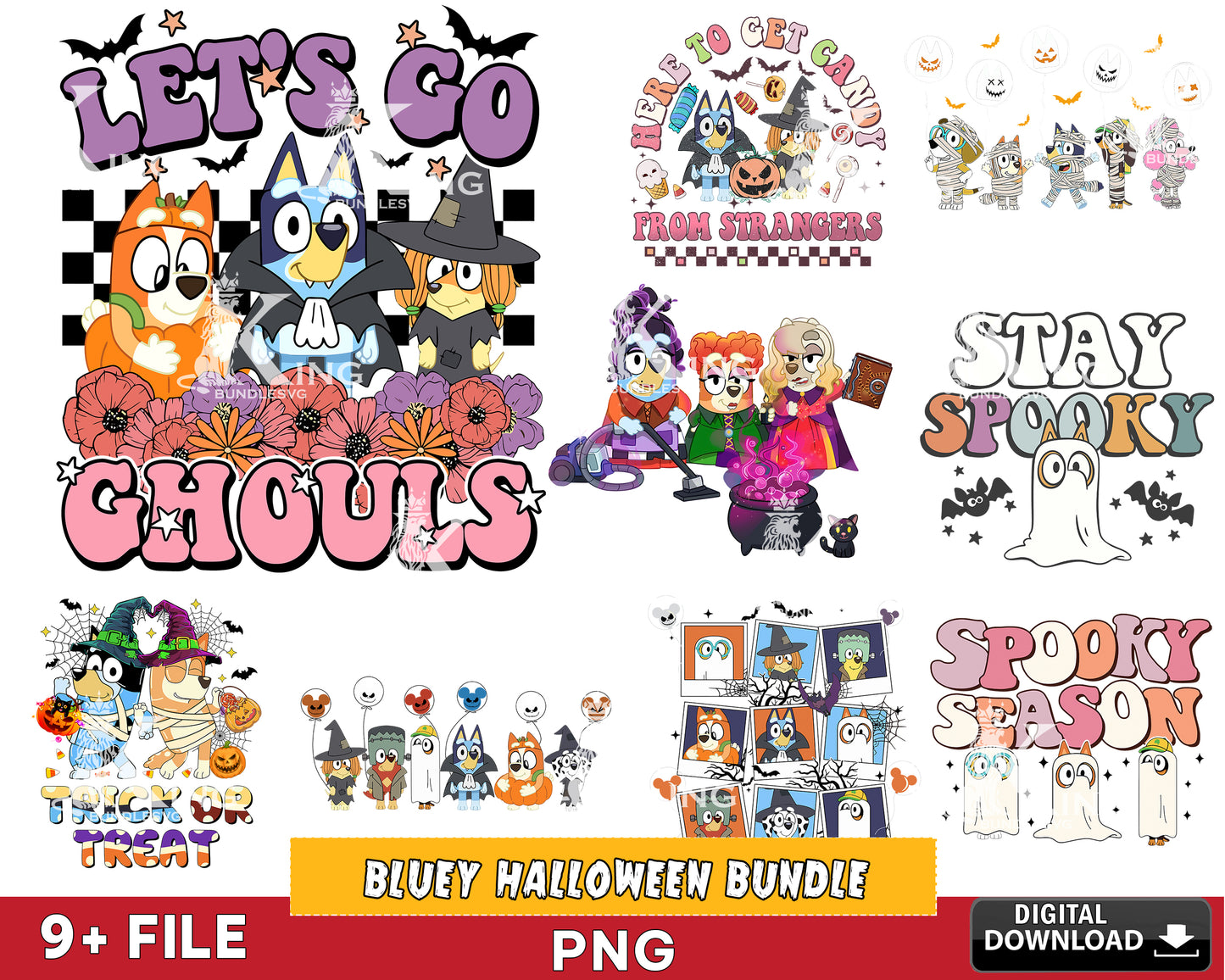 Bluey Halloween Png Bundle, Blue Halloween PNG, Bluey Halloween Costume Silhouette, Digital download ,Instant Download