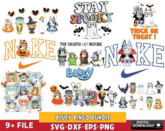 Bluey Halloween Png, Bluey Bingo Halloween bundle SVG DXF EPS PNG , for Cricut, Silhouette, Digital download ,Instant Download