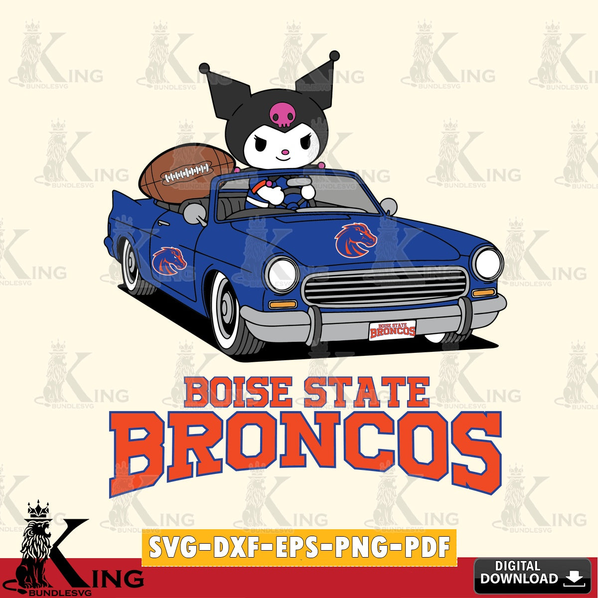 Boise State Broncos Kuromi Car Football Game SVG file, Cricut, Cut file , Digital Download , Instant Download, Sanrio svg, Clipart