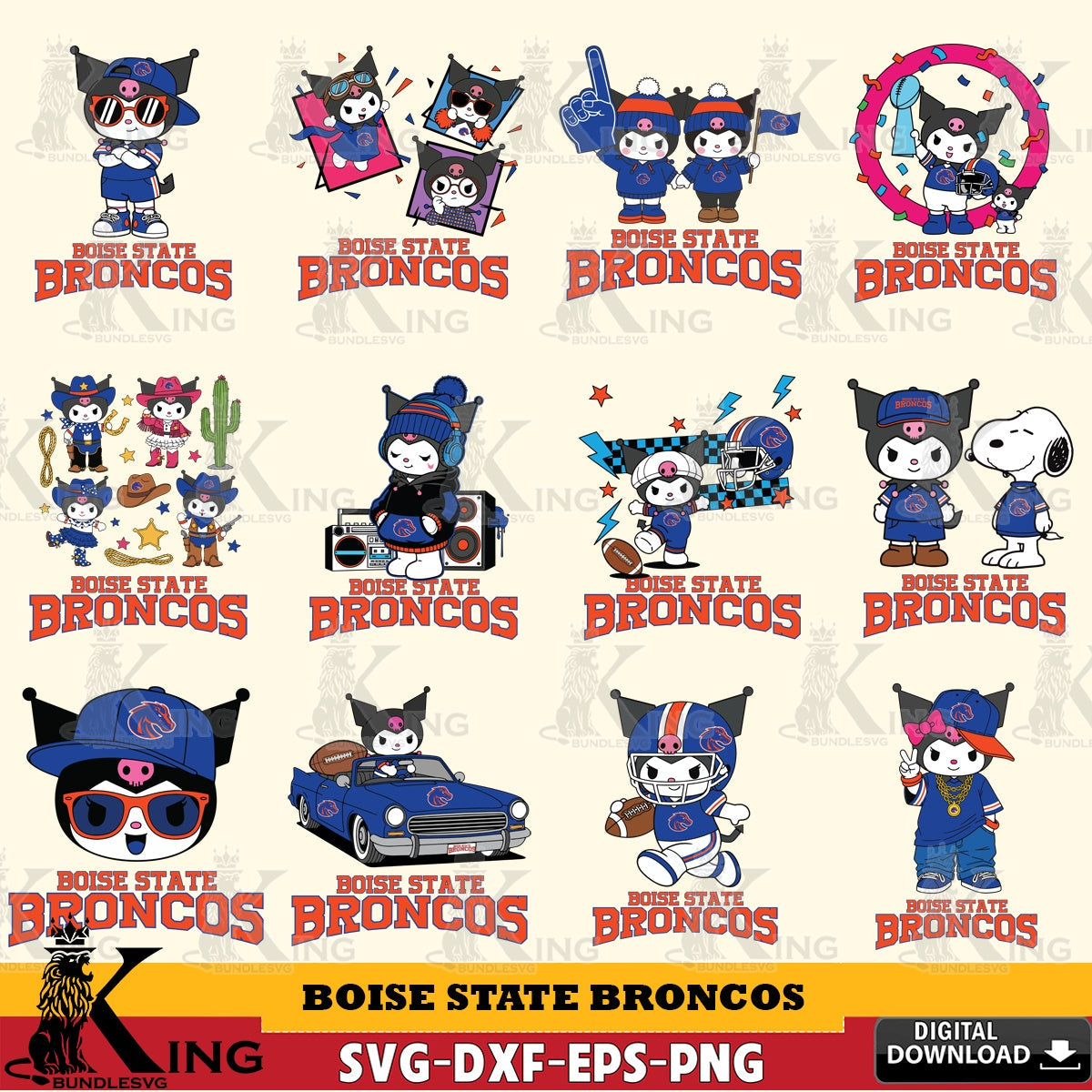 Boise State Broncos Kuromi Football Jersey NCAA Bundle SVG file, Cricut, Cut file , Digital Download , Instant Download, Sanrio svg, Clipart