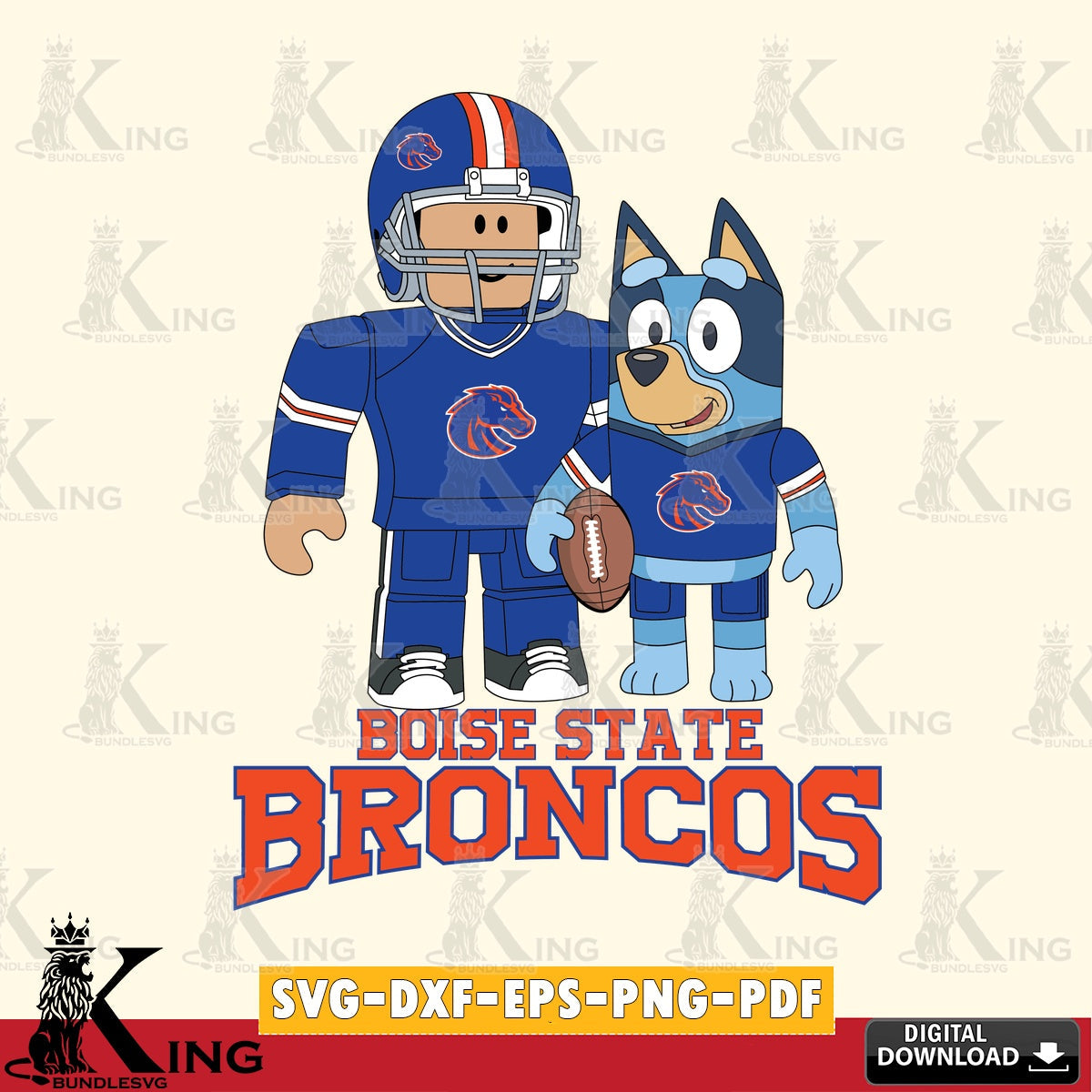 Boise State Broncos Roblox & Bluey Football SVG file , NCAA Cricut, File cut , Digital Download , PDF File