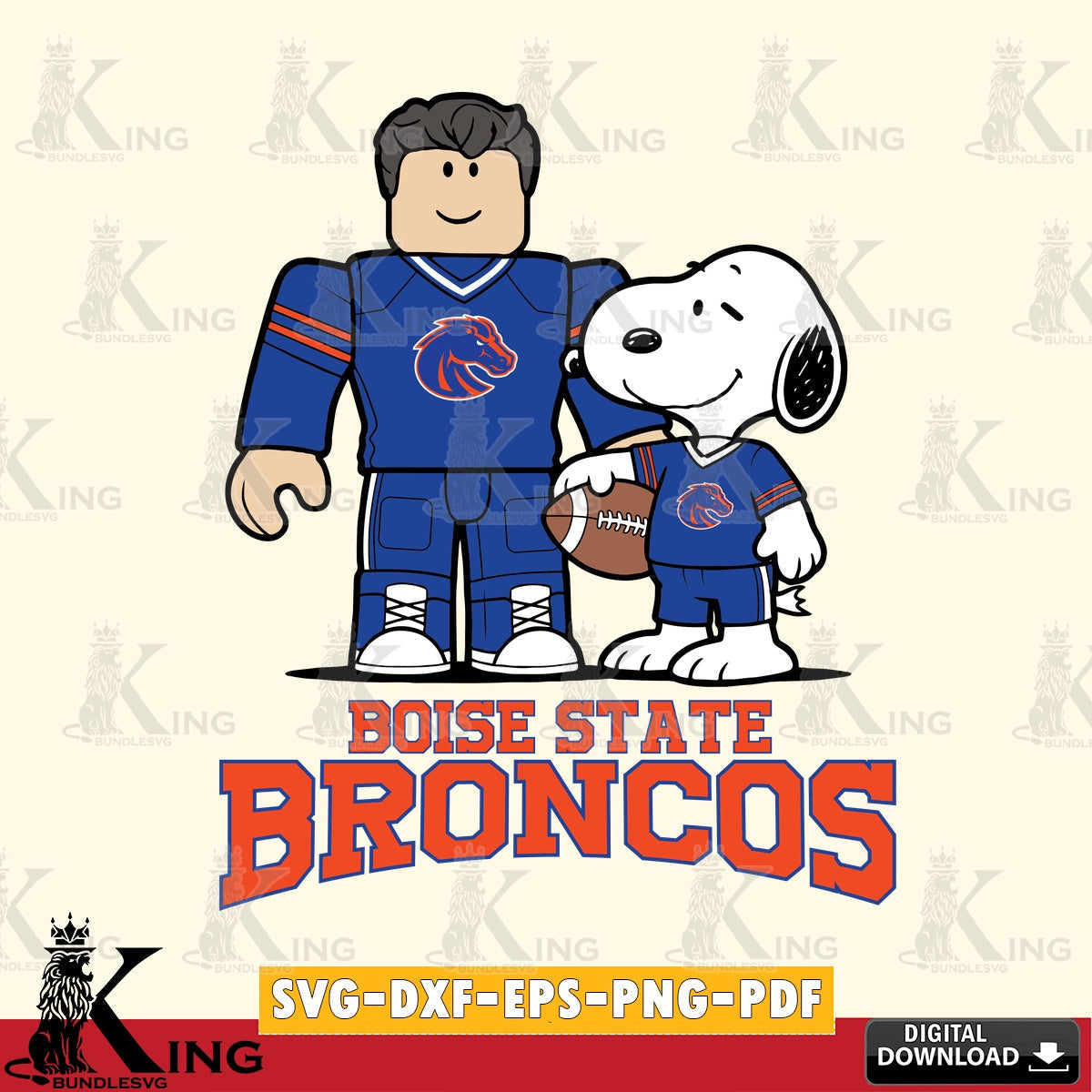 Boise State Broncos Roblox & Snoopy Football SVG file , NCAA Cricut, File cut , Digital Download , PDF File