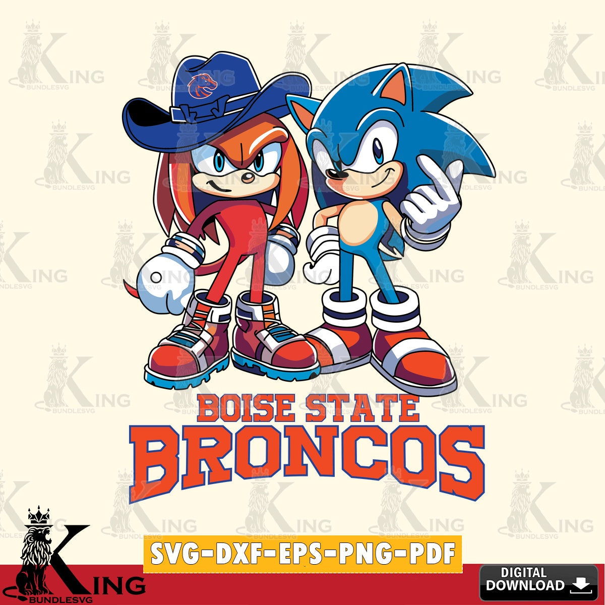 Unique artwork depicting Boise State Broncos Sonic & Knuckles football mascot SVG PNG files perfect for Cricut and Silhouette