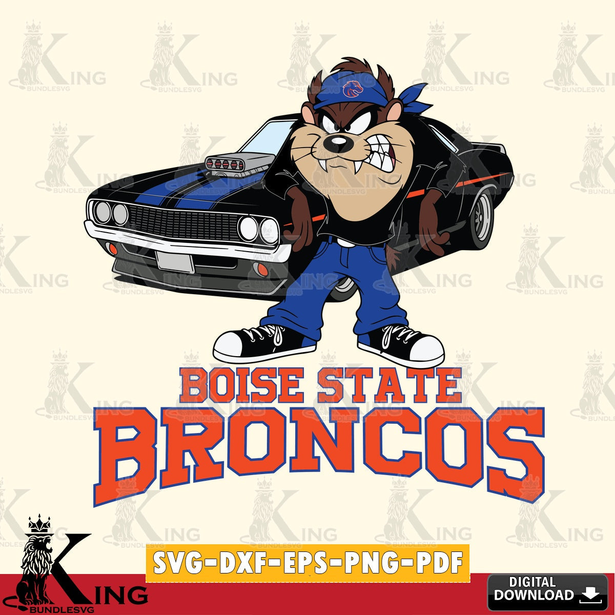 Boise State Broncos Taz Racing Car SVG file, Cut file , Digital Download , Instant Download, Taz svg, NCAA svg