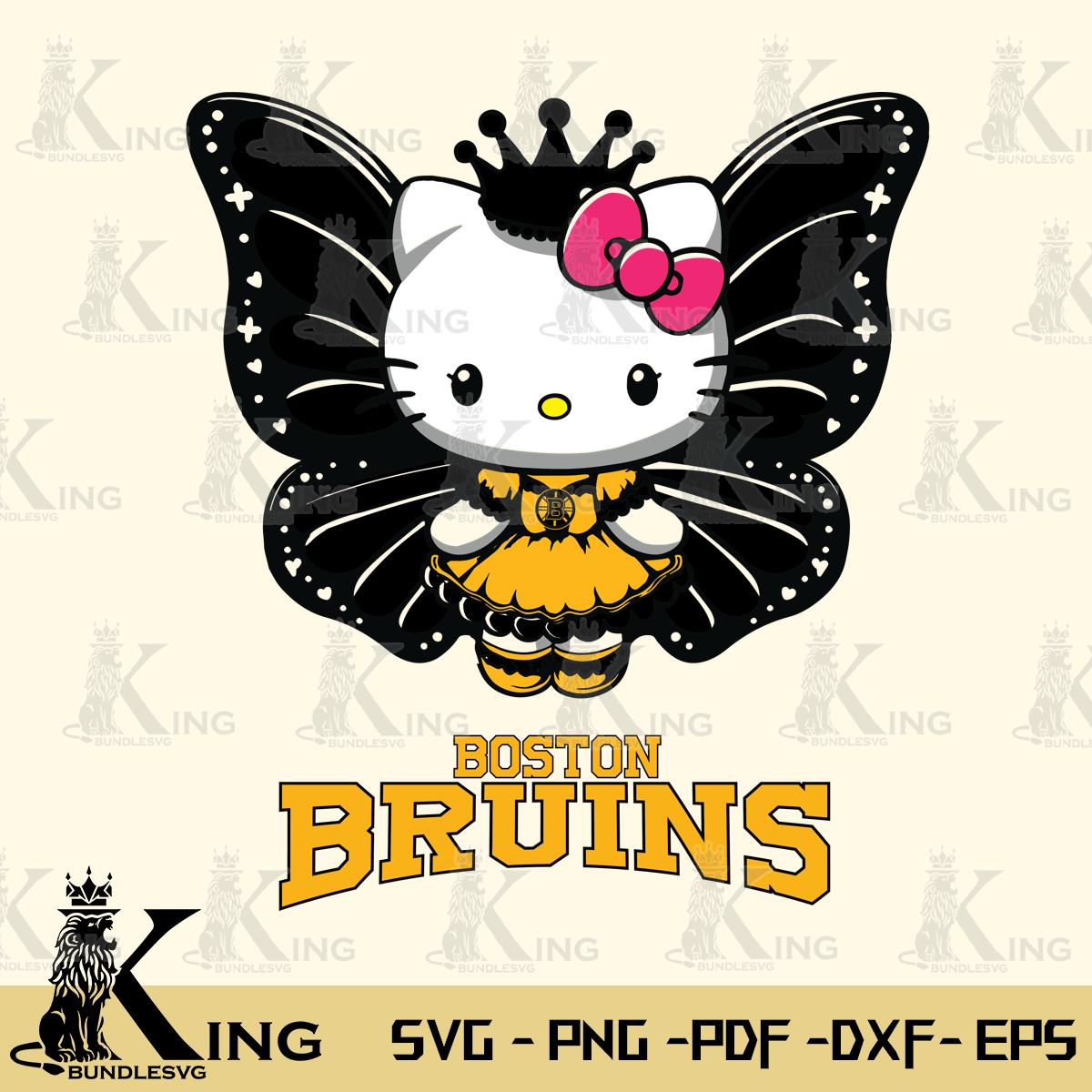 Boston Bruins Kitty Wings & Flowers Svg Eps Dxf Png File, Digital Download