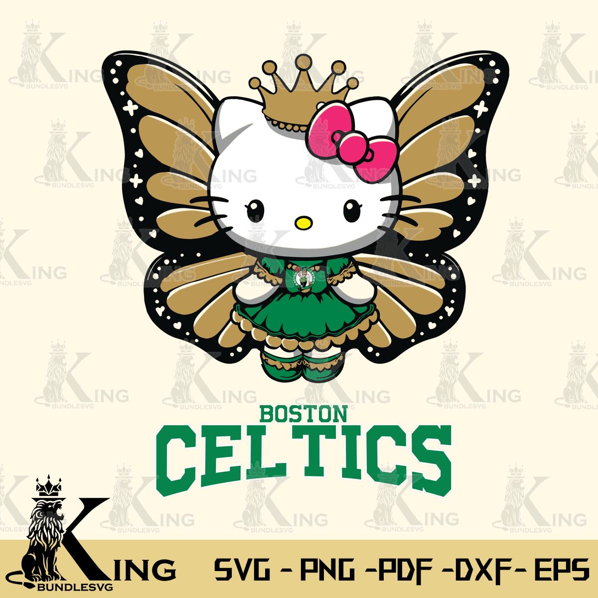 Boston Celtics Kitty Wings & Flowers Svg Eps Dxf Png File, Digital Download