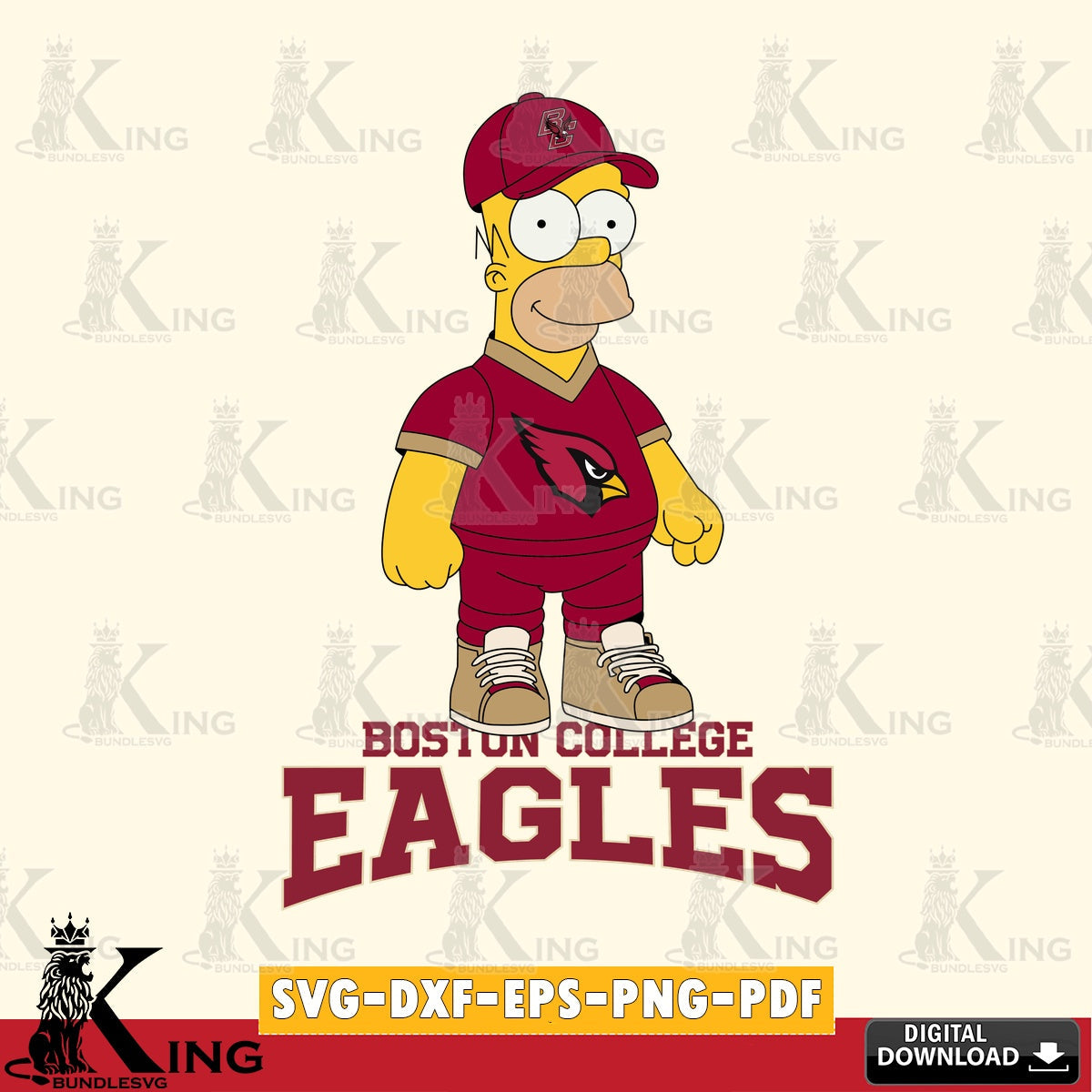 Digital download featuring Boston College Eagles Homer Simpson football SVG cut file for personalized gifts and laser projects