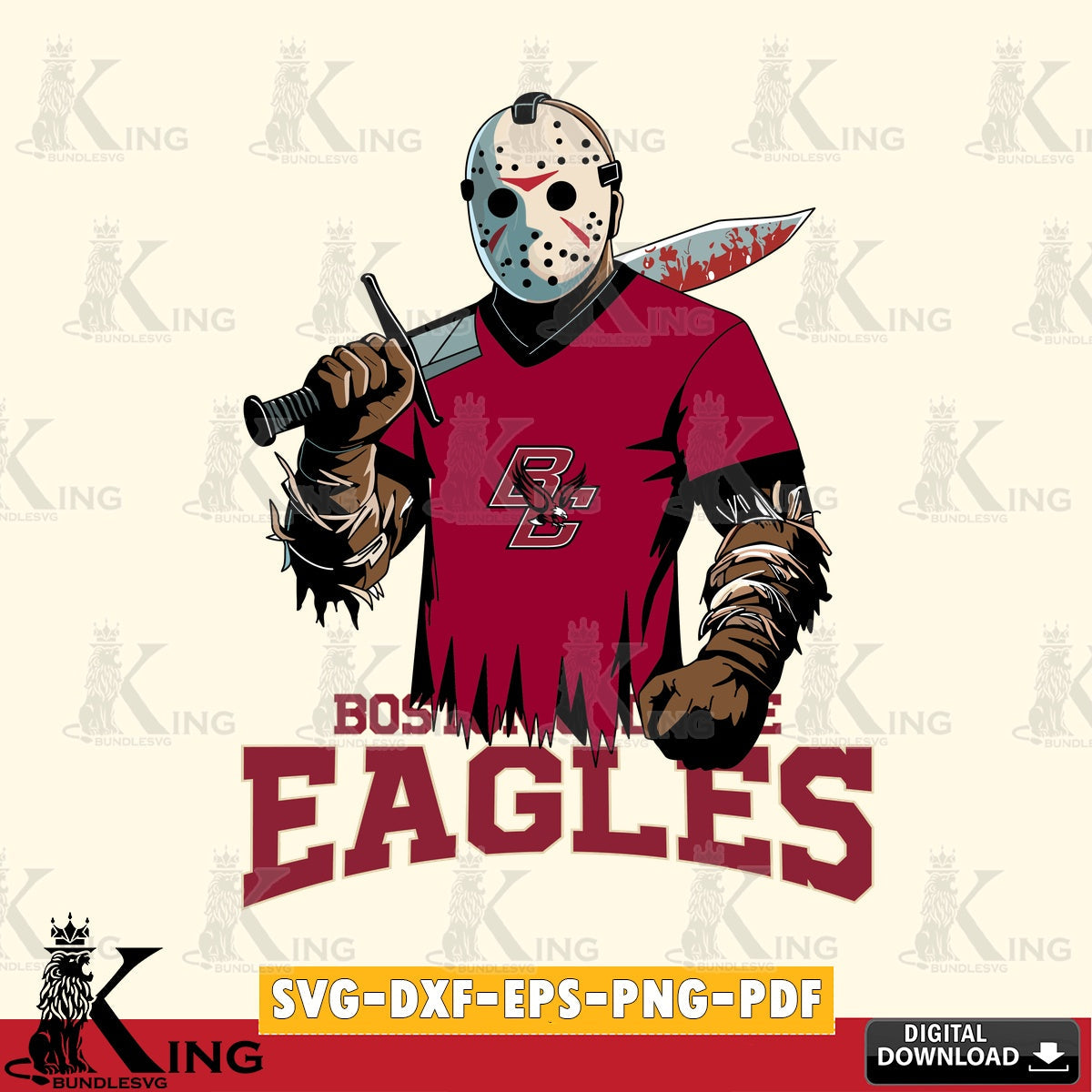 Eye-catching graphic of a Boston College Eagles Jason Voorhees football design, a cut file ideal for vinyl projects and T-shirt