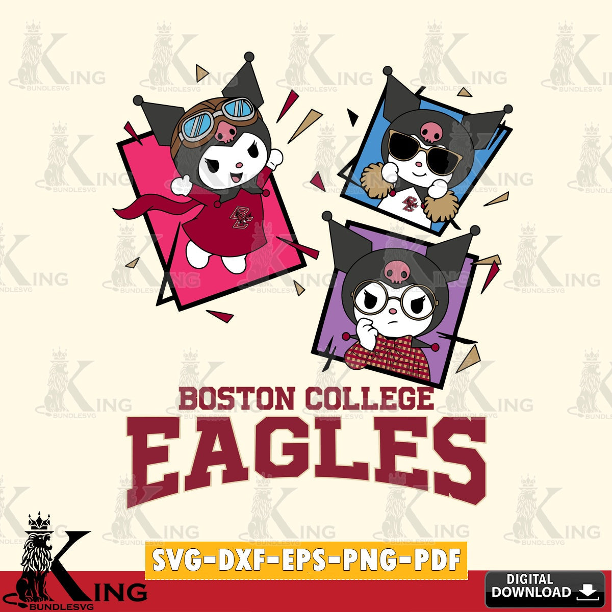 Boston College Eagles Kuromi Action Football SVG file, Cricut, Cut file , Digital Download , Instant Download, Sanrio svg, Clipart