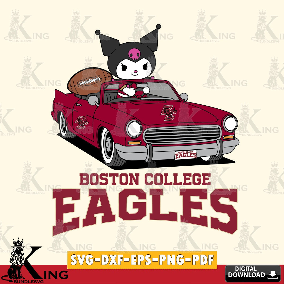Boston College Eagles Kuromi Car Football Game SVG file, Cricut, Cut file , Digital Download , Instant Download, Sanrio svg, Clipart