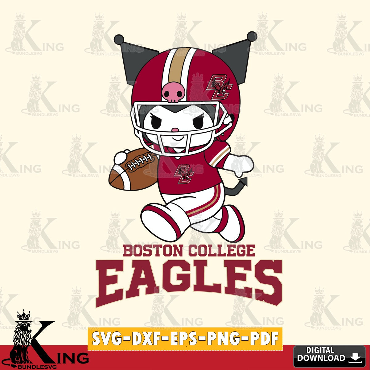 Boston College Eagles Kuromi Football Run SVG file, Cricut, Cut file , Digital Download , Instant Download, Sanrio svg, Clipart
