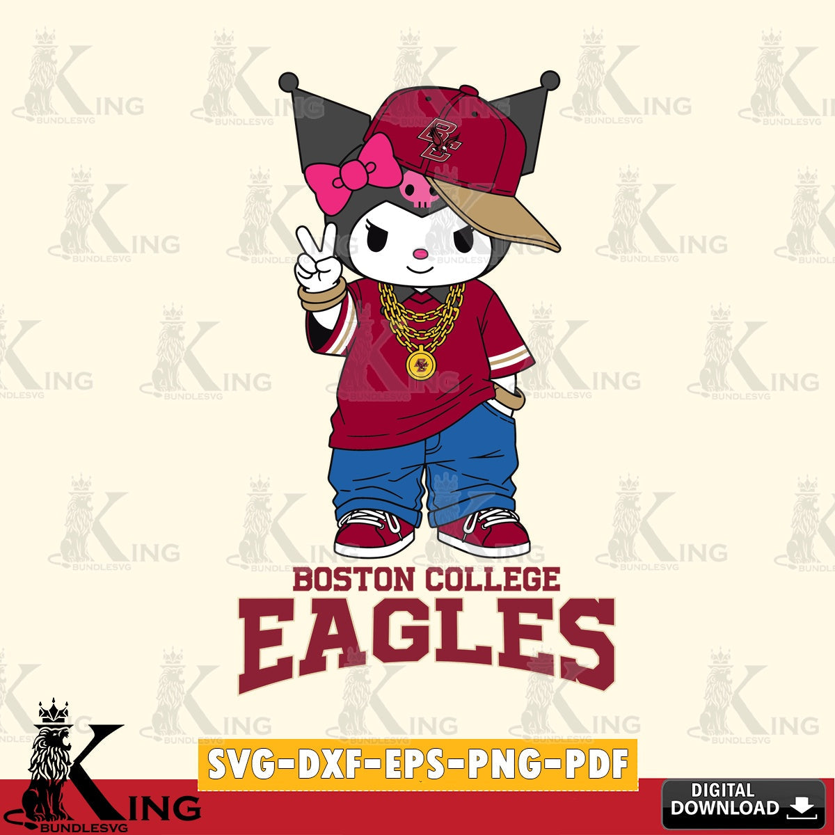Boston College Eagles Kuromi Streetwear Style SVG file, Cricut, Cut file , Digital Download , Instant Download, Sanrio svg, Clipart