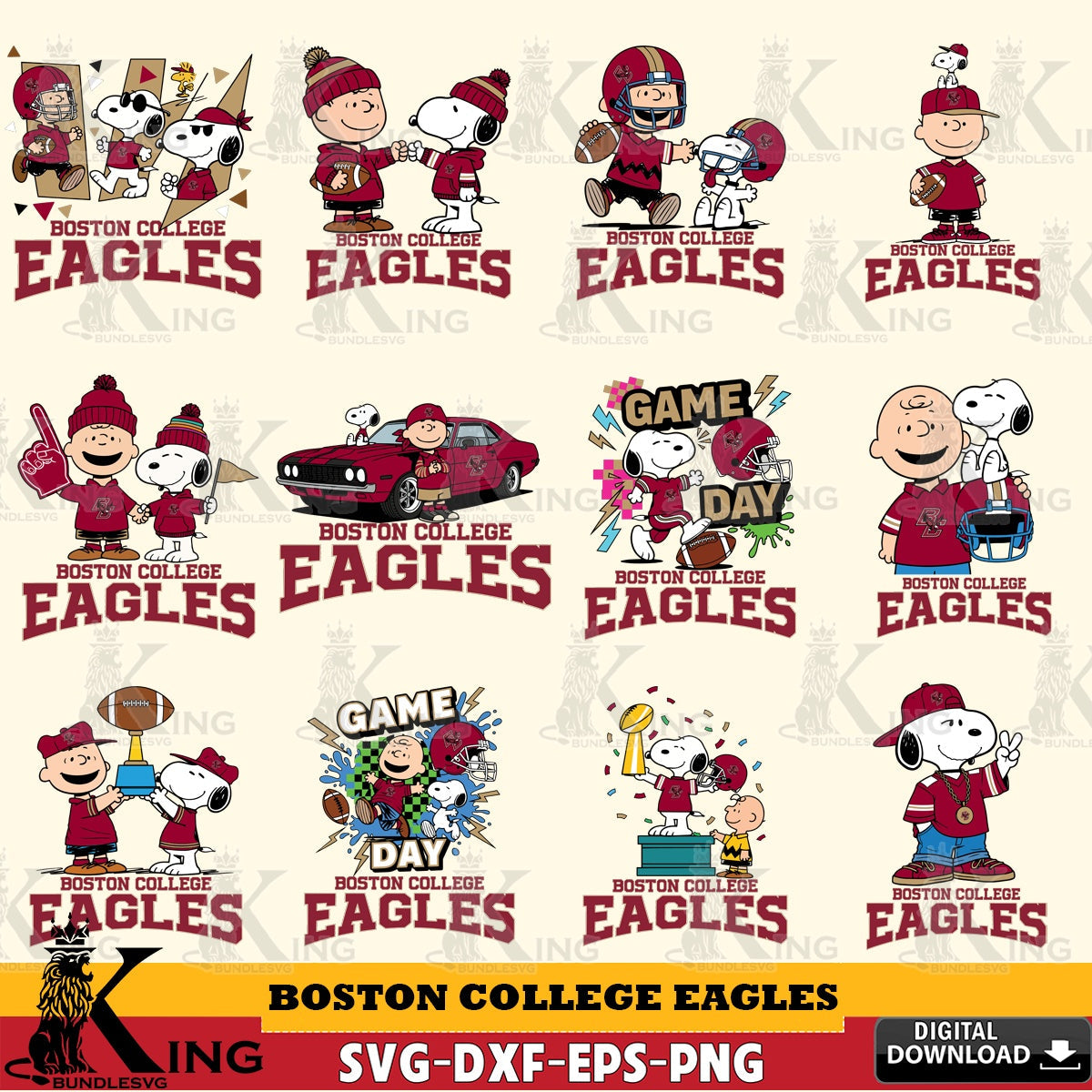 Boston College Eagles Peanuts Football NCAA Bundle SVG, Cricut, Cut file , Digital Download , Instant Download, Peanuts svg, NCAA svg, Football svg, Sport svg