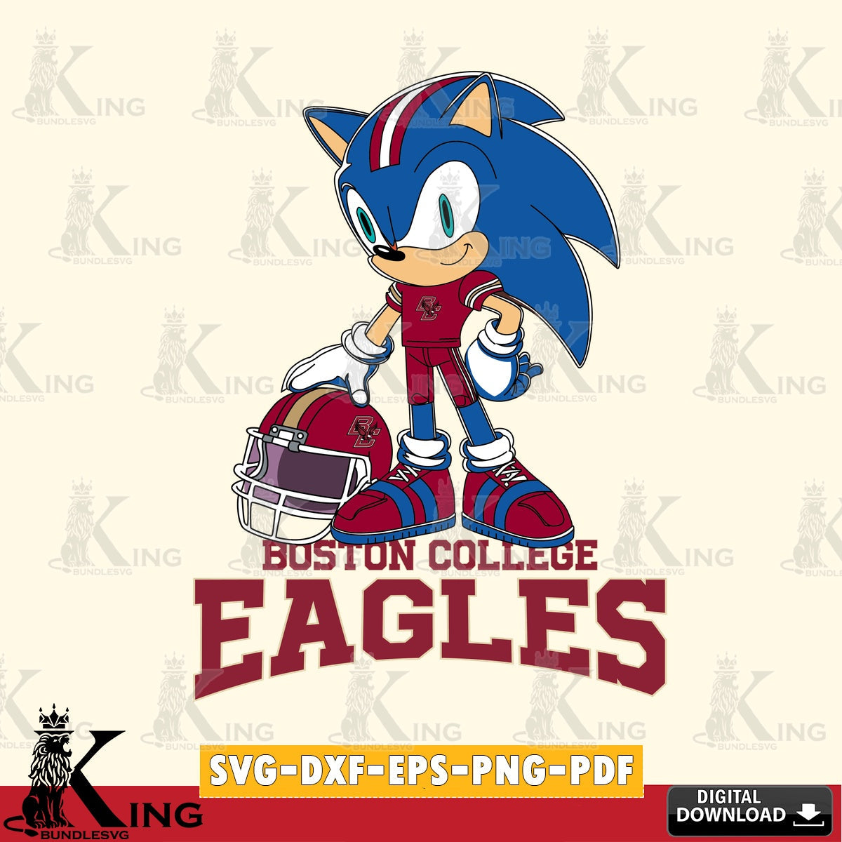 Vector design showing Boston College Eagles Sonic Player Football, a digital download for Cricut Maker and paper crafts