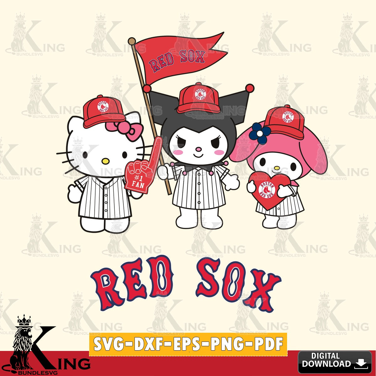 Modern graphic depicting Boston Red Sox Kawaii friends Baseball, digital file for silhouette cameo and cricut projects