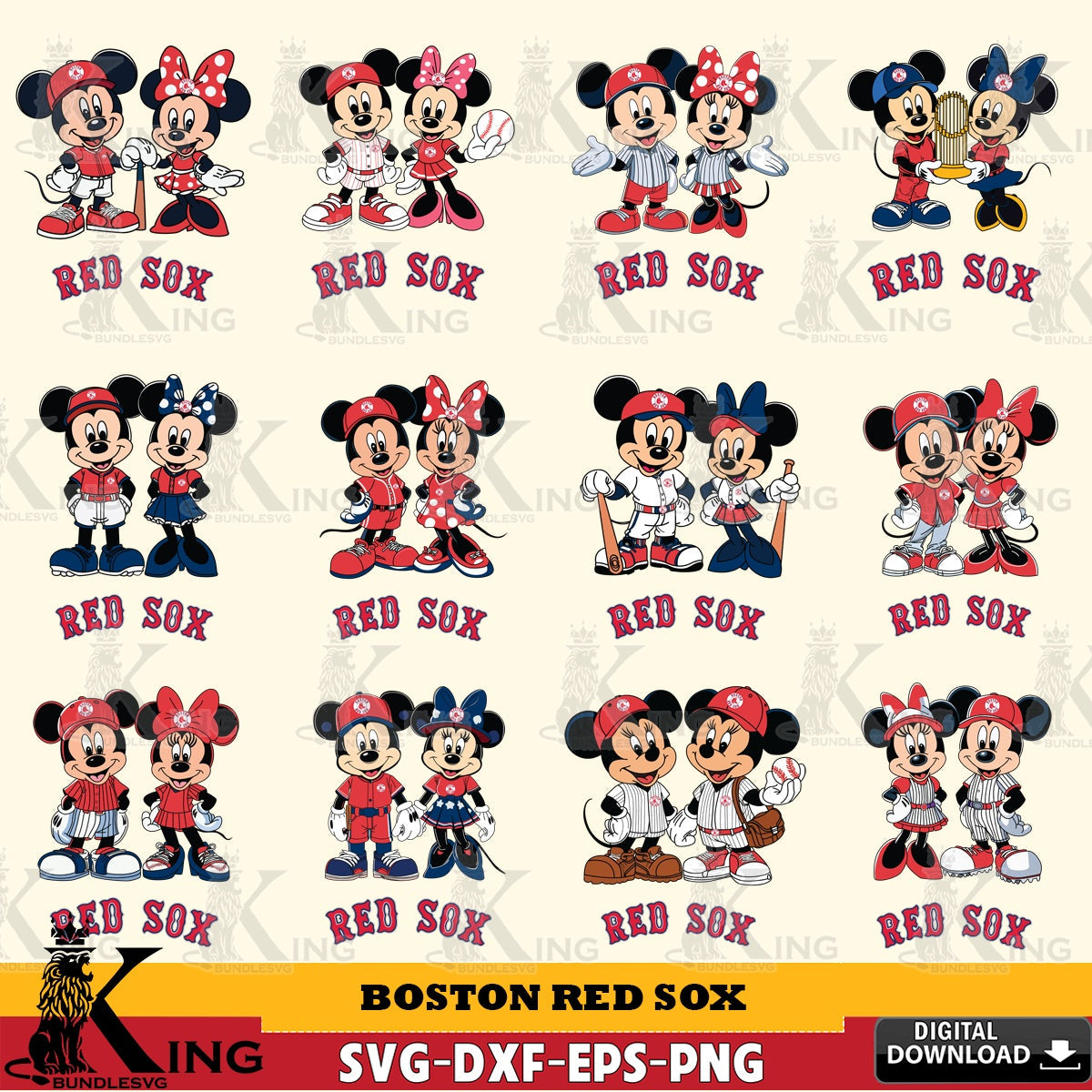 Boston Red Sox Mickey Minnie Baseball Player MLB Bundle SVG file , For Cricut, File cut , Digital Download , PDF File, Cut Files