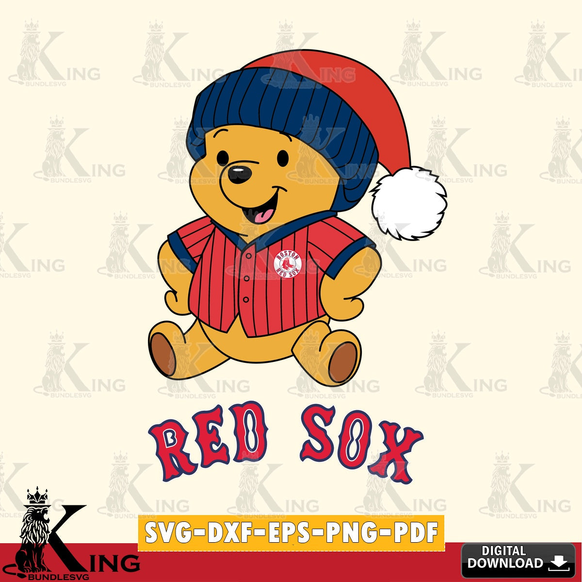 Digital clipart of Boston Red Sox Winnie the Pooh playing ball, a digital file for silhouette cameo and cricut projects.